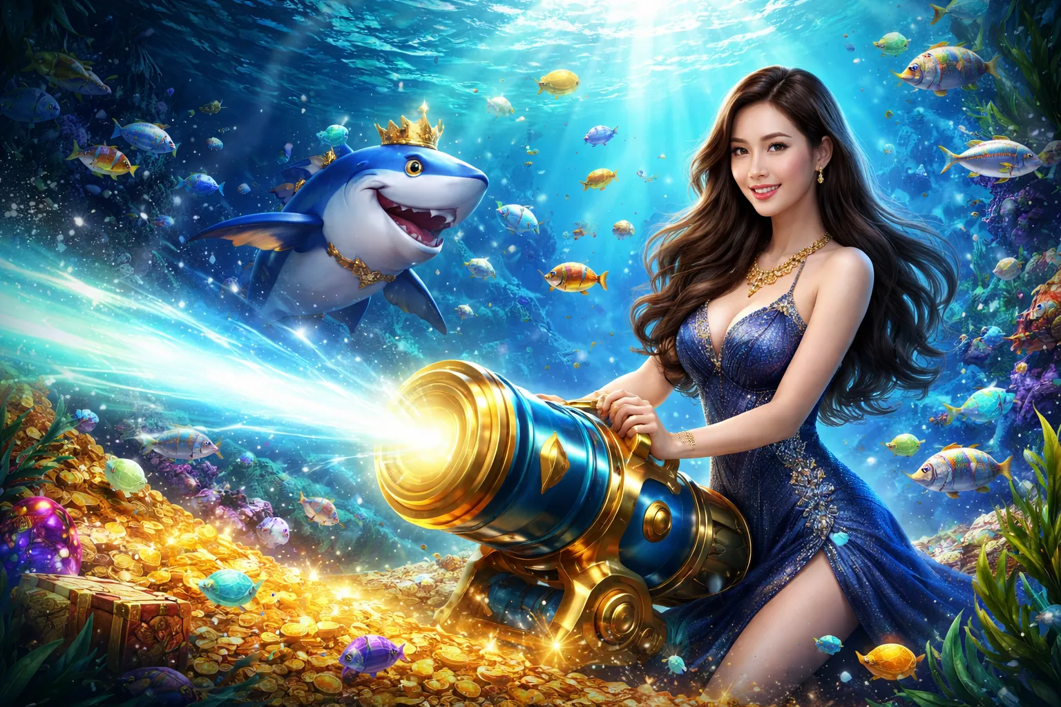 Hình ảnh trò chơi Vua Bắn Cá với giao diện đại dương và nhiều loài cá